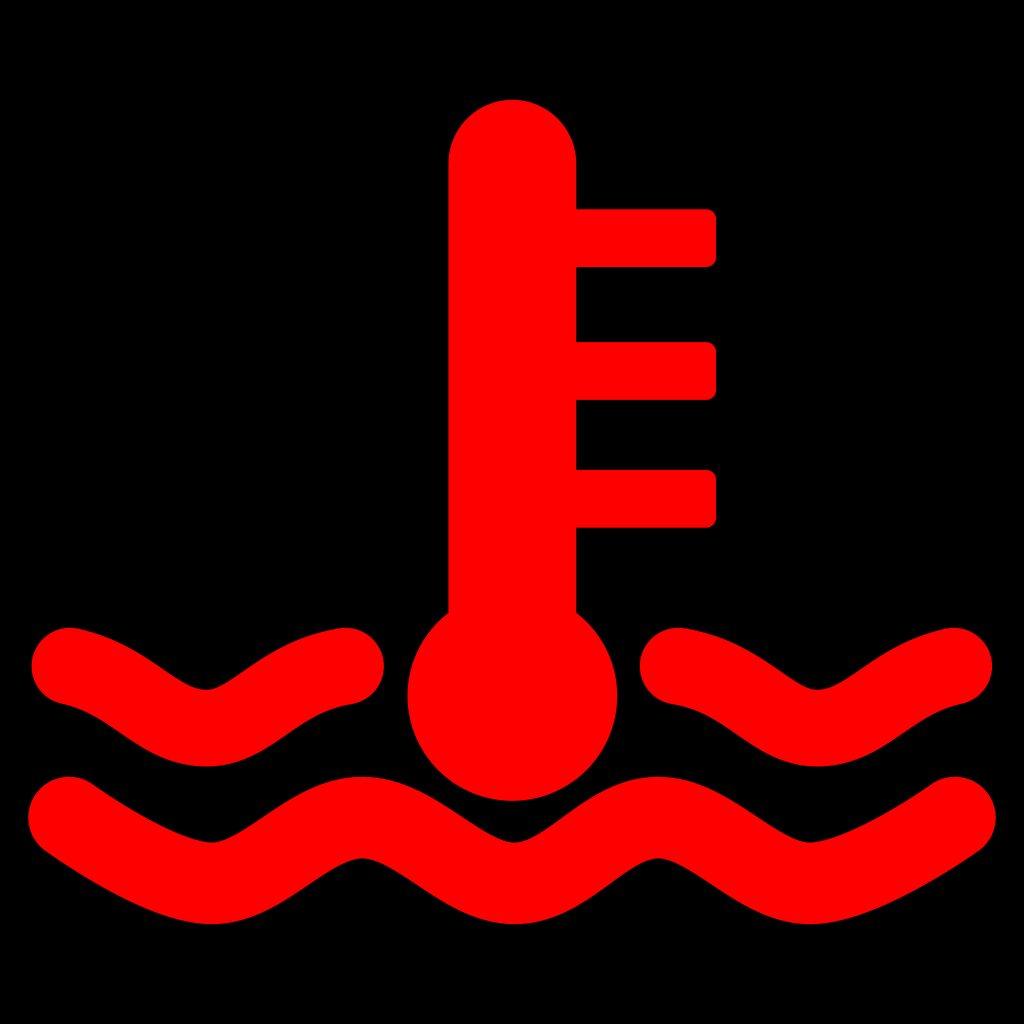 Red Vector Graphic On A Black Background Of A Dashboard Warning Light For Engine Temperature